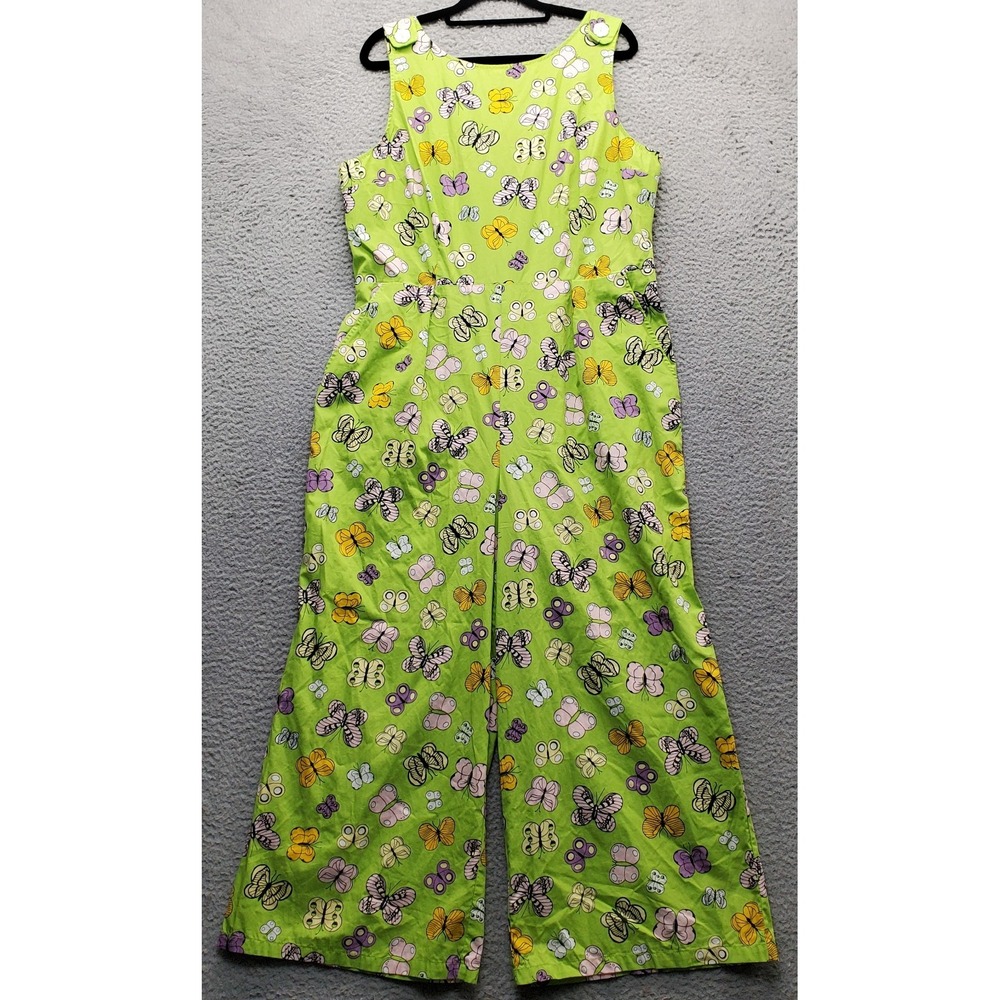 ModCloth Light of Day Jumpsuit Women 14 Multi Butterfly Print Smocked Sleeveless